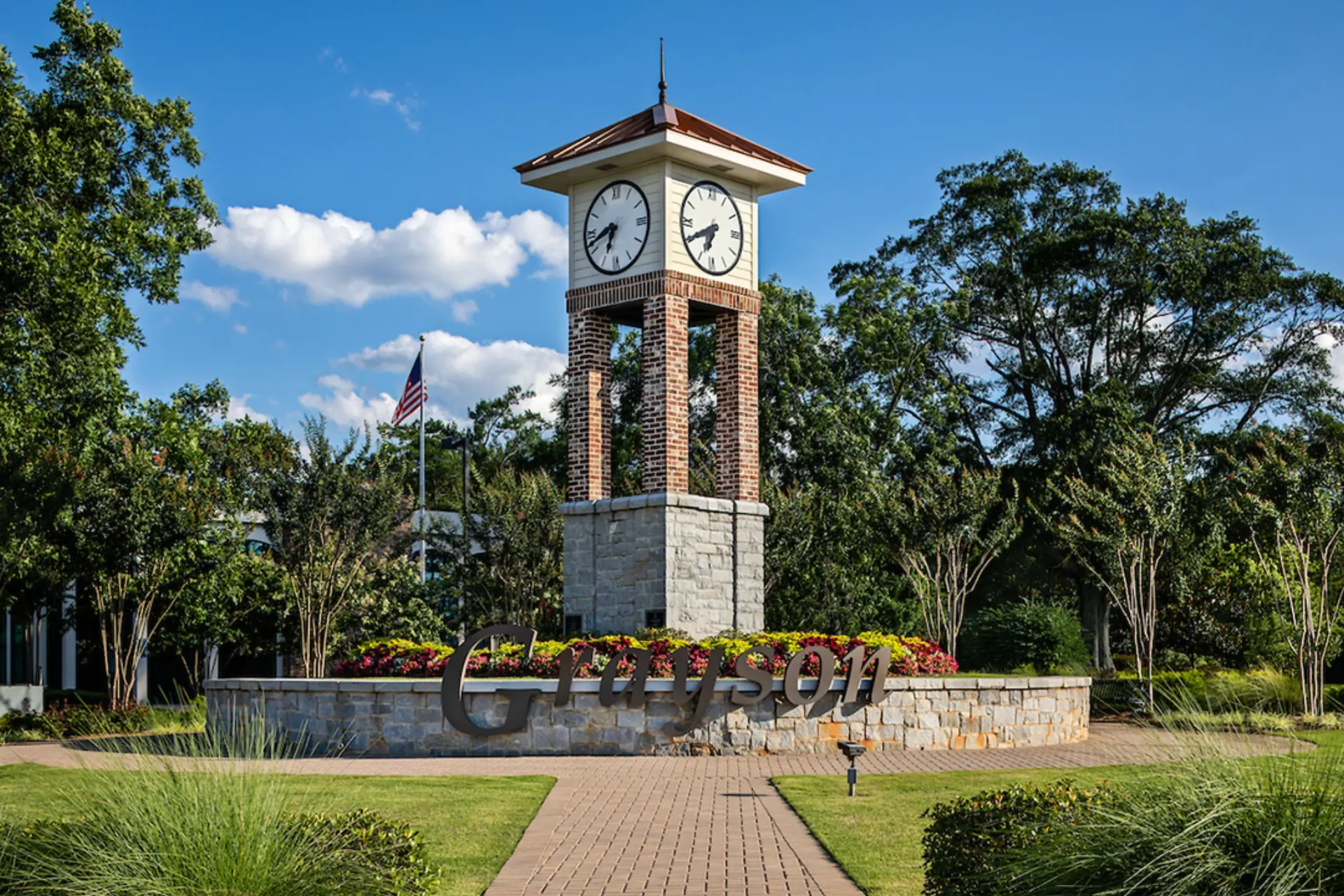 Modern decorative clocktower in Grayson, Georgia